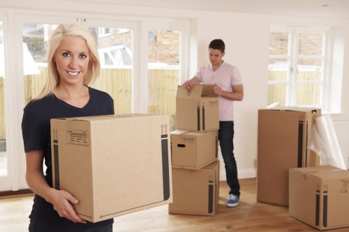 Organized packed boxes ready for moving in Merton